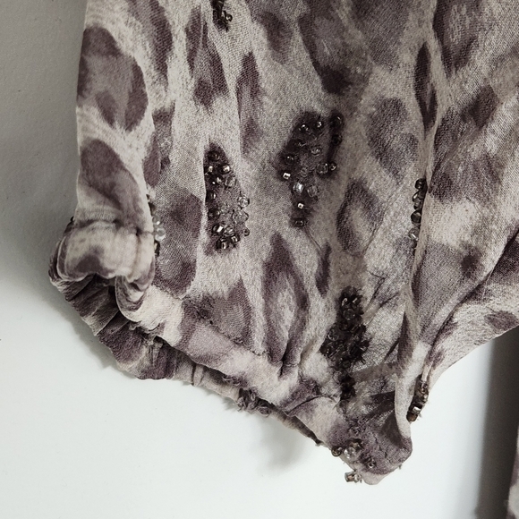 Joie Beaded Stone Mist Animal Print Silk Dress Size L - Picture 6 of 12